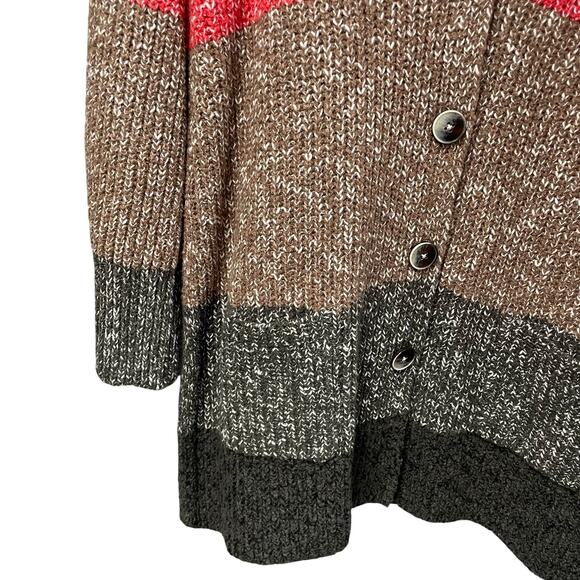 Nic + Zoe V Neck Button Front Warm Ember Cardigan Sweater Multi Striped Size XL - Picture 3 of 7